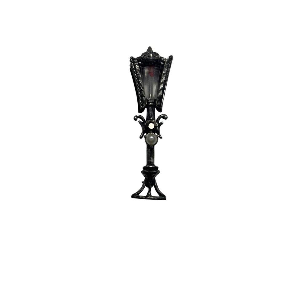 Vintage HollyCraft Silver Tone Faux Pearl Street Lantern Lamp Brooch Pin